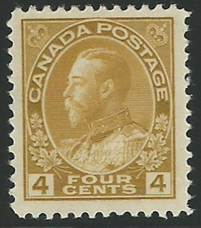 Canada, Scott #110, 4c olive bister, Admiral, mint, lightly hinged, V.F.-X.F.