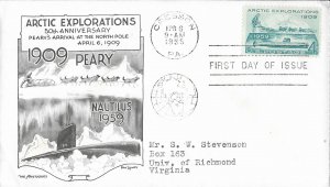 1959 FDC, #1128, 4c Arctic Exploration, Aristocrats-Lowry, single & block of 4