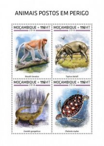 Mozambique - 2018 Endangered Species - 4 Stamp Sheet - MOZ18525a