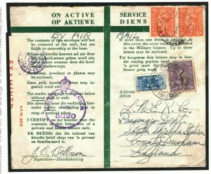 S.AFRICA GB MIXED FRANKING Cover WW2 Censor FPO S.Shields Rail Station 1943 Z57