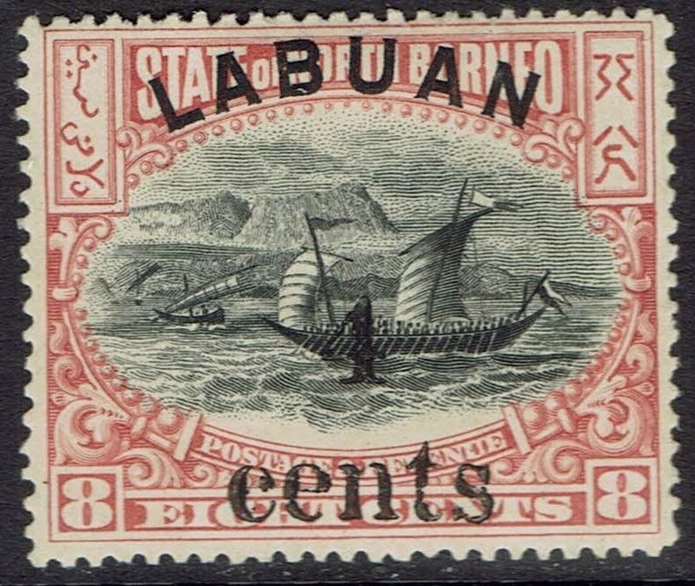 LABUAN 1904 SMALL 4C OVERPRINTED DHOW 8C