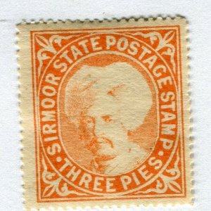 INDIAN STATES; SIRMOOR 1885-96 early classic local issue Mint hinged 3p. value