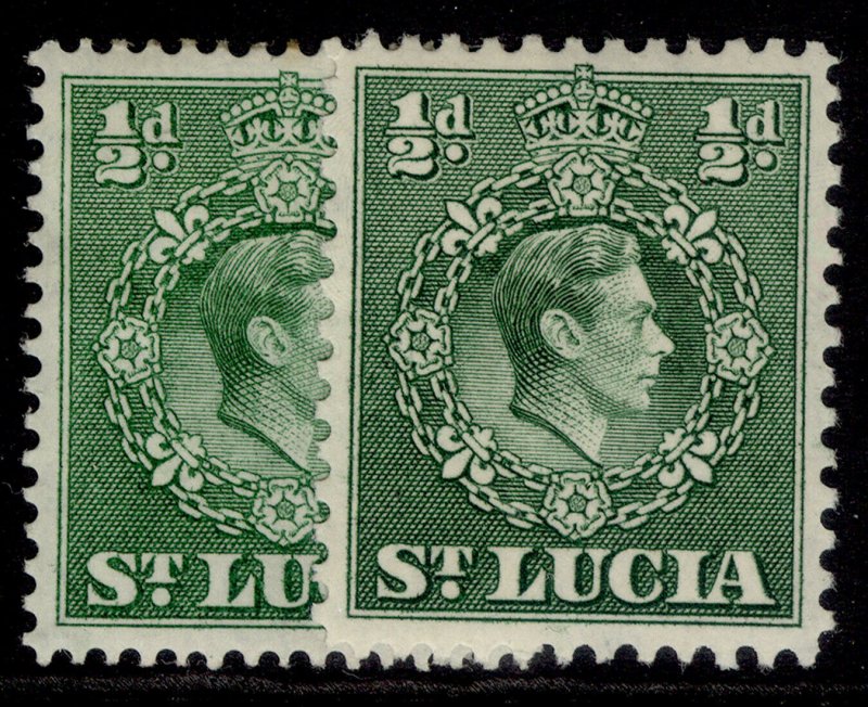 ST. LUCIA GVI SG128 + 128a, ½d PERF VARIEITES, M MINT.