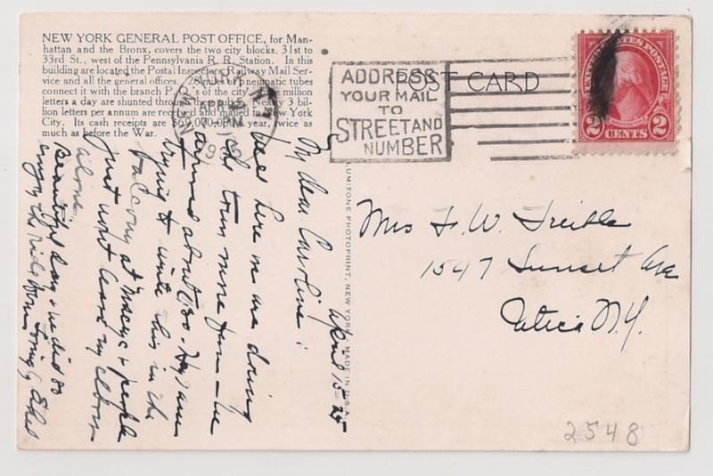 New York General Post Office ppc used 1935 w 2c 4th Bureau