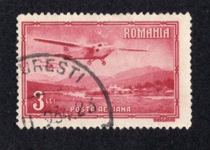 Romania 1931 3 l carmine Monoplane, Scott C18 used, value = $1.75