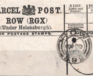 GB SCOTLAND Parcel Post Label *ROW/592* NUMERAL CDS Helensburgh Dunbartons SS684 