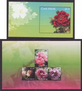 Cook Is.-Sc#1362-3- id9-unused NH sheets-Flowers-Peonies-2011-very light small g