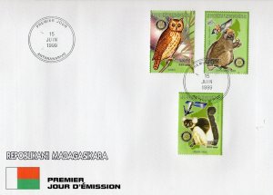 Malagasy Republic 1999 ROTARY INTERNATIONAL -OWL-SPACE  Set (3) Perforated FDC