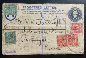 1920 Valetta Malta Registry Envelope Cover To Archangel Russia Allied Intervetio