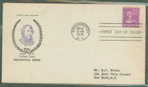 US 817 (1938) 12c Zachary Taylor (part of the Presidential/Prexy Series) (single) on an addressed (typed) First Day Cover with a