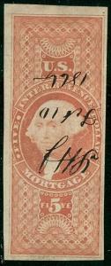 US #R91a $5.00 Mortgage, imperforate, used, VF+ Scott $200.00