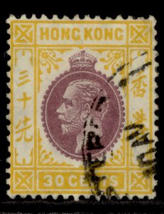 HONG KONG GV SG127, 30c purple & chrome-yellow, FINE USED.