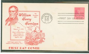 US 814 (1938) 9c William Henry Harrison(part of the Presidential/Prexy series) single on an addressed (label removed with result