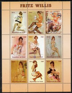 CHAD - 2014 - Erotic Art, Fritz Willis - Perf 9v Sheet - M N H - Private Issue