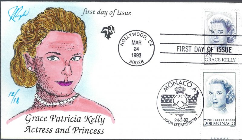 Pugh Designed/Painted Rare Princess Grace Kelly FDC 12 of 18 created!!