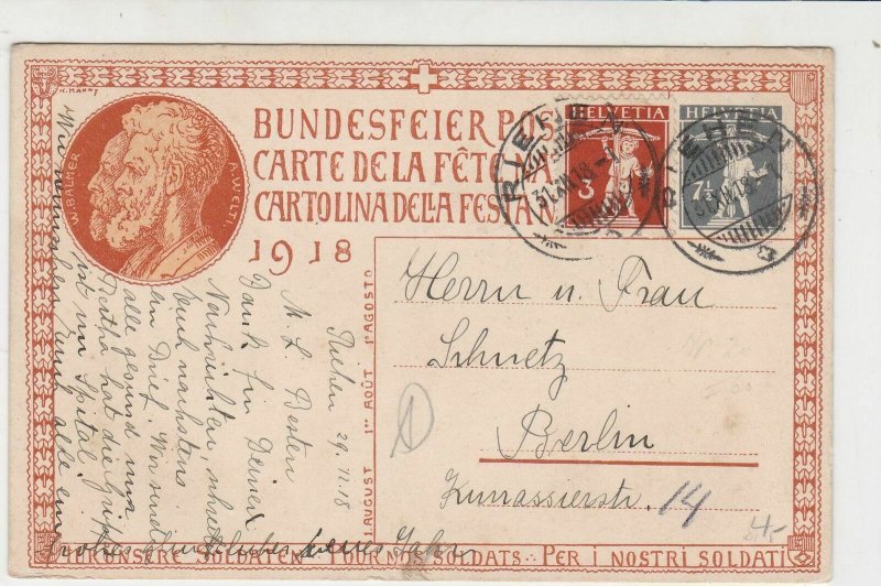 Switzerland 1918 Riehen Cancels Historic Pic Multiple Stamps Postcard Ref 30550 