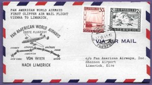 F18-34d,  PAN-AM,  1946 VIENNA-LIMERICK,  FIRST FLIGHT AIRMAIL COVER,  XFINE.