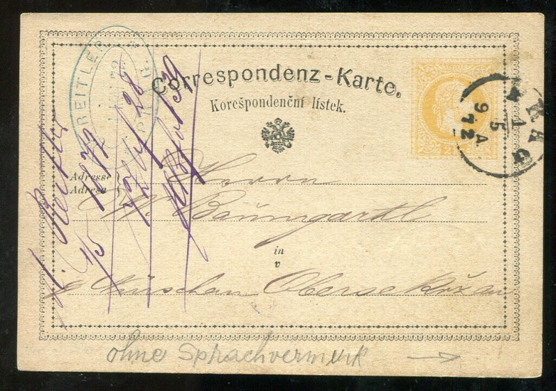 2395 - AUSTRIA Czechia Prag 1872 Postal Card. Receiver Nürschan