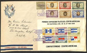 GUATEMALA C93-C99 & RA10 STAMPS & S/S EXPO AIRMAIL COVER TO USA 1938