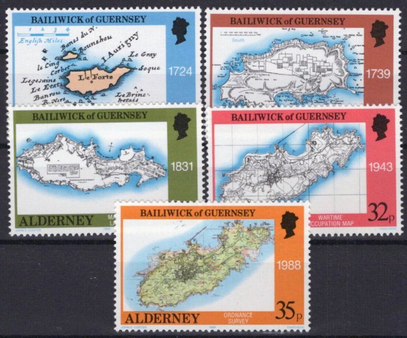 ZAYIX Alderney 37-41 MNH 18th-20th Century Maps 092023SM90M