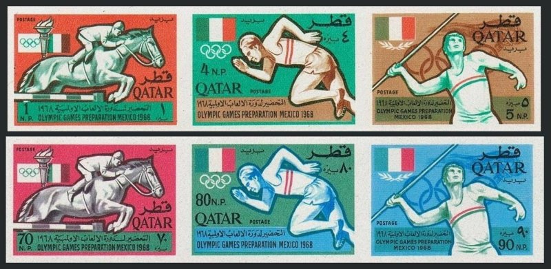 Qatar 103-103A imperf strips,MNH. Olympics Mexico-1968.Equestrian,Javelin,