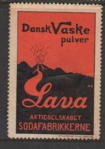 Denmark - Lava Brand Washing Powder Advertising Stamp - Volcano & Lava - NG