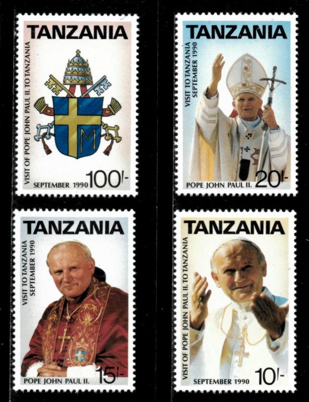 Tanzania 1990 - Pope John Paul II Visit - Set of 4 Stamps - Scott #595-98 - MNH