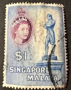 singapore SG 50 1$ Raffles statue 1955 used