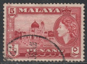 Malaya Penang Scott 48 - SG47, 1957 Elizabeth II 5c used