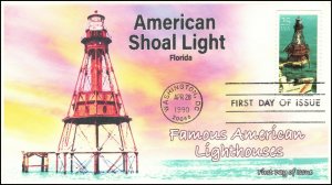 AO-2473-1,1990, Famous American Lighthouses, FDC, Add-on Cachet, American Shoals