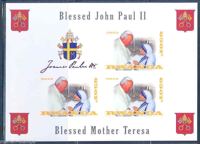 RWANDA POPE JOHN PAUL II & MOTHER TERESA SHEET  MINT NH IMPERF