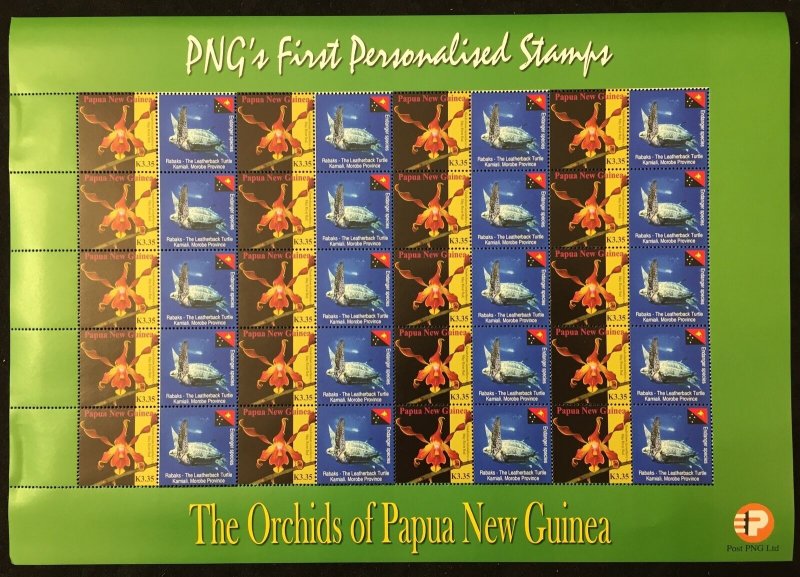 PAPUA PNG 2007 Orchids Flowers Turtle Rabaks K3.35 MNH Sheet of Stamps PAP16