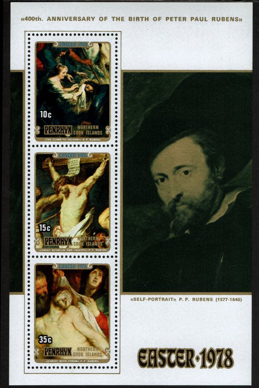 Penrhyn #101-103 and 103a Souvenir Sheet MNH - Painter Peter Paul Rubens (1978)