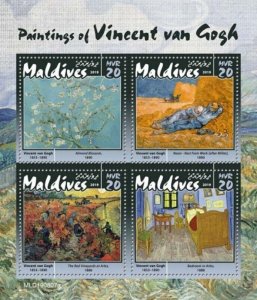 Maldives - 2019 Vincent van Gogh Paintings - 4 Stamp Sheet - MLD190807a