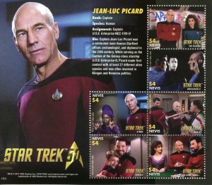 Star Trek Stamps Nevis 2017 MNH 50th Ann Jean-Luc Picard Next Generation 6v M/S