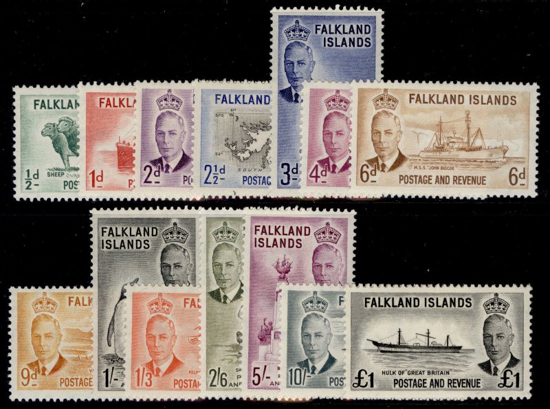 FALKLAND ISLANDS GVI SG172-185, 1952 complete set, M MINT. Cat £180.