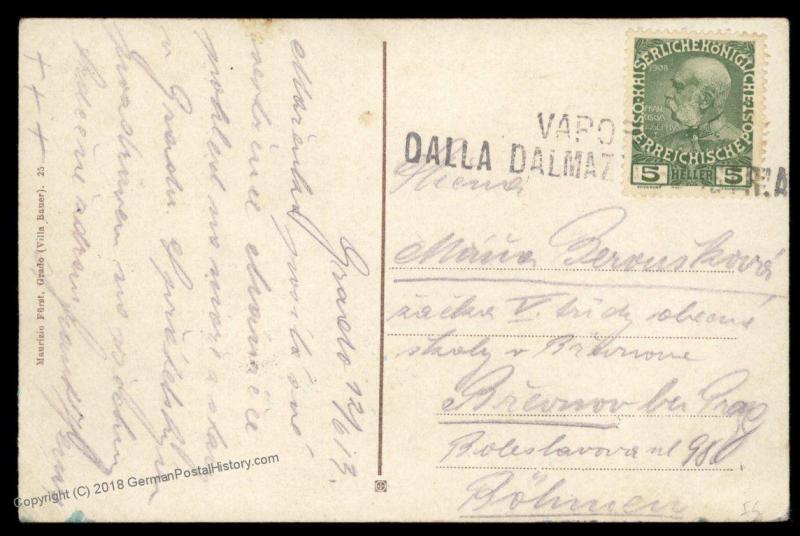 Austria 1913 Steamer Vapore Dalla Dalmazia Ed Istria Steamship Cover 90162