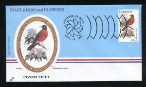 US 1959 State: Connecticut Robin Mountain laurel UA Spectrum cachet FDC