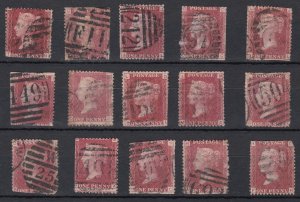 Great Britain Queen Victoria 	1858/79 Sg43/4 1d Red Plates Used S/F x15