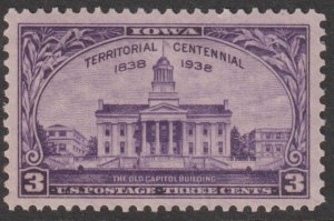 U.S.  Scott# 838 1938 Iowa Issue VF MNH