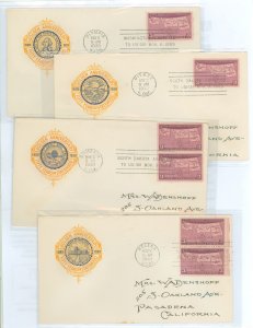 US 858 1939 50th anniversary of four states (SD, ND, MT & WA) with four first day covers from each state on addressing with matc