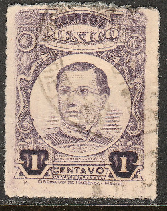 MEXICO 608, 1cent ROULETTED, USED. F-VF. (326)