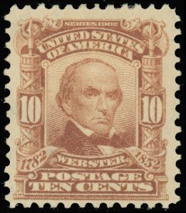 Scott #307, Mint-F/VF-OG-Hinged, Popular Webster Stamp, 10¢, SCV $60.00!