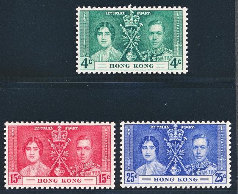 HONG KONG 151-153 MINT NH, KGVl 1937 CORONATION