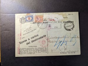 1935 Registered Italy Postcard Cover to Rome Judicial Documents