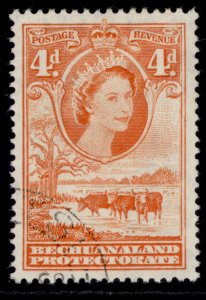 BECHUANALAND PROTECTORATE QEII SG146b, 4d red-orange, FINE USED. Cat £15. 