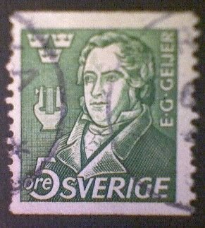 Sweden (Sverige), Scott #383, used (o), 1947, Erik Geijes, 5ö, dark yellow green