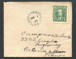 NEW BRUNSWICK SPLIT RING TOWN CANCEL COVER LOWER HAINESVILLE