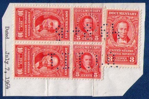 US Stamps Sc  #R478 Vertical Pair/Sc #R475 &Creased Pair 5c R465,T.I.T.Co Perfin