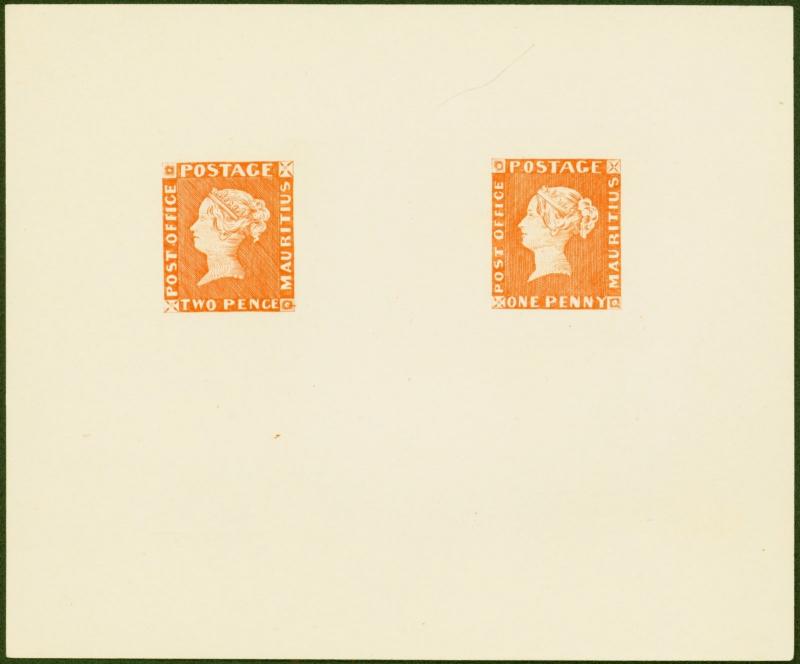 Mauritius 1847 POST OFFICE 1d and 2d in Orange-Red  SG1 and SG2 Reprint from t